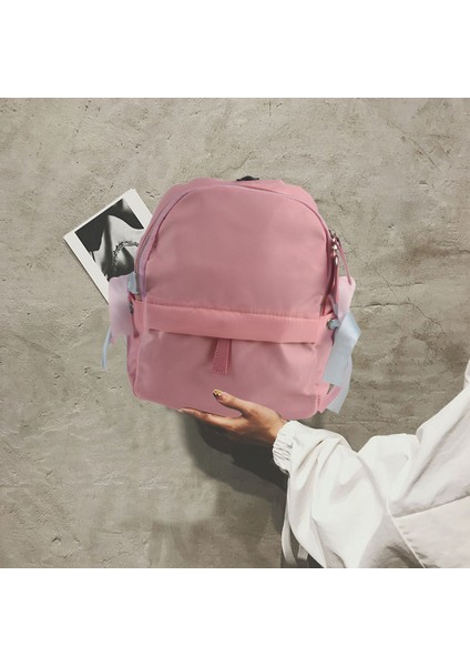 Vahşi Bayan Sırt Çantası USB Şarj Naylon Sırt Çantası Rahat Moda Şerit Naylon Küçük Taze Sırt Çantası Pembe (Yurt Dışından) modelleri