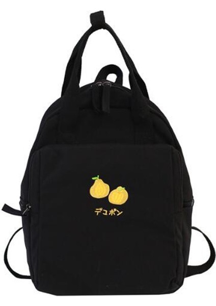 Meyve Nakış Kadın Sırt Çantası Küçük Taze Naylon Omuz Çantası Kız Gençler Için Okul Çantası Siyah (Yurt Dışından)