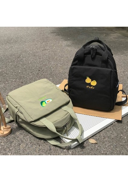 Meyve Nakış Kadın Sırt Çantası Küçük Taze Naylon Omuz Çantası Kız Gençler Için Okul Çantası Siyah (Yurt Dışından) modelleri