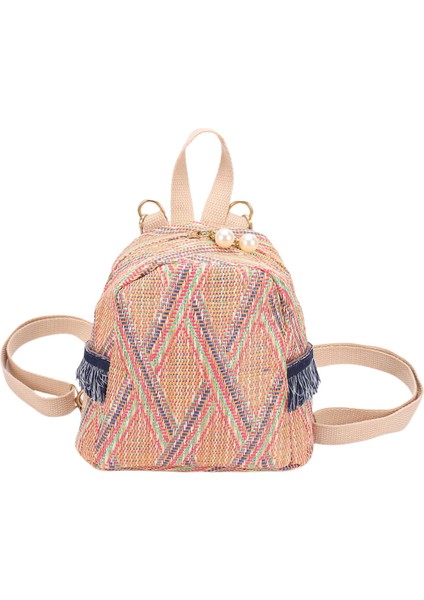 Küçük Seyahat Sırt Çantaları Kadın Saman Dokuma Omuz Okul Çantaları Rahat Sırt Çantası Örgü Sırt Çantası Çanta Koyu Haki (Yurt Dışından)