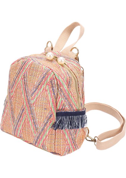 Küçük Seyahat Sırt Çantaları Kadın Saman Dokuma Omuz Okul Çantaları Rahat Sırt Çantası Örgü Sırt Çantası Çanta Koyu Haki (Yurt Dışından) fiyatları