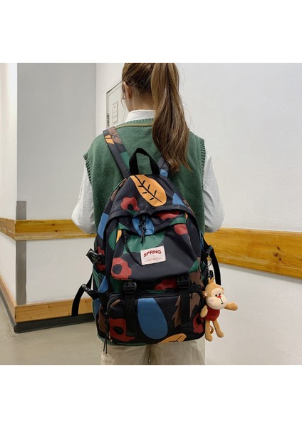 Büyük Kapasiteli Sırt Çantası Ülke Tarzı Bayanlar Çiçek Eğlence Seyahat Çantası Yüksek Kaliteli Öğrenci Okul Çantası-Siyah (Yurt Dışından) modelleri