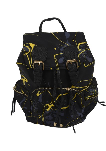 Kadın Sırt Çantası Su Geçirmez Naylon Graffiti Kadın Çanta Seti Marka Tasarımcısı Ipli Genç Kız Sırt Çantaları Okul Çantaları Debriyaj Siyah ve Sarı (Yurt Dışından)