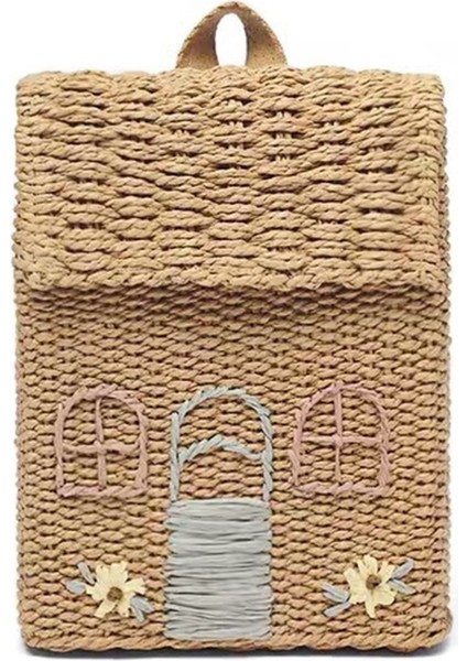 Çift Omuz Hasır Dokuma Çanta Çocuk Sırt Çantası Hasır Dokuma Çanta Öğrenci Okul Çantası El Taşıma Dokuma Sırt Çantası ile (Yurt Dışından)