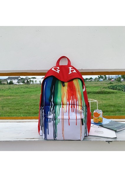 Moda Graffiti Baskılı Omuz Çantası Kadın Vahşi Edebi Fan Sırt Çantası Kampüs Öğrenci Çantası Kırmızı (Yurt Dışından) fiyatları