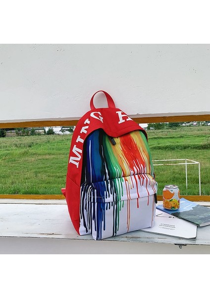 Moda Graffiti Baskılı Omuz Çantası Kadın Vahşi Edebi Fan Sırt Çantası Kampüs Öğrenci Çantası Kırmızı (Yurt Dışından) modelleri