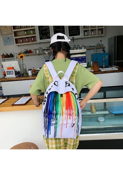 Moda Graffiti Baskılı Omuz Çantası Kadın Vahşi Edebi Fan Sırt Çantası Kampüs Öğrenci Çantası Kırmızı (Yurt Dışından) fırsatları