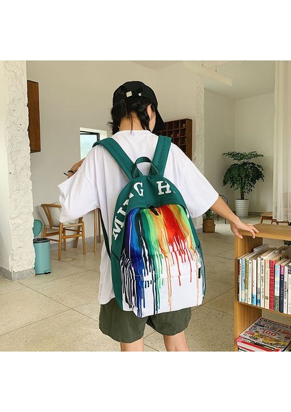 Moda Graffiti Baskılı Omuz Çantası Kadın Vahşi Edebi Fan Sırt Çantası Kampüs Öğrenci Çantası Kırmızı (Yurt Dışından) indirimleri