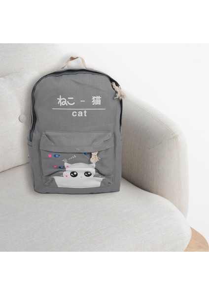 4 Adet/takım Dizüstü Okul Sırt Çantası Kız Erkek Genç Kadın Sırt Çantası Kılıfı Sevimli Kedi Kanvas Çanta Çocuk Gri (Yurt Dışından) modelleri