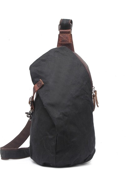 Retro Göğüs Çantası Omuz Çantası Erkekler Kanvas Çanta Açık Omuz Çapraz Çanta Su Geçirmez Sırt Çantası Siyah (Yurt Dışından)