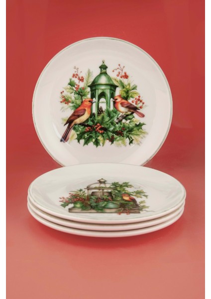 Birdhouse Yeşil Kenarlı 4 Parça Pasta Tabağı