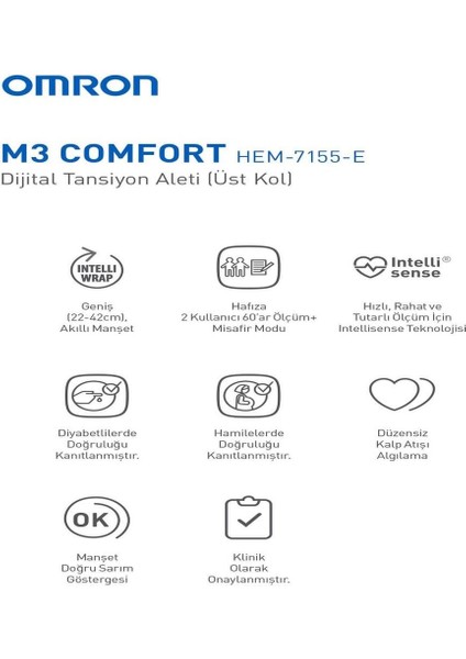Omron M3 Comfort Tansiyon Alaleti Hafızalı Manşetli 2 Kullanıcı, Dayanıklı, Üst Koldan Ölçer Dijital fırsatları