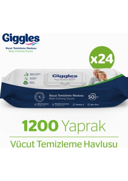 Giggles Vücut Temizleme Perine Havlusu 50' Li 24' Lü Paket Büyük Boy Paraben Içermez 1200 Havlu