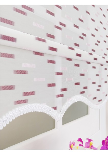 Çiftli Sistem Düz Beyaz Bordo Asens Desenli Tül ve Stor fiyatları