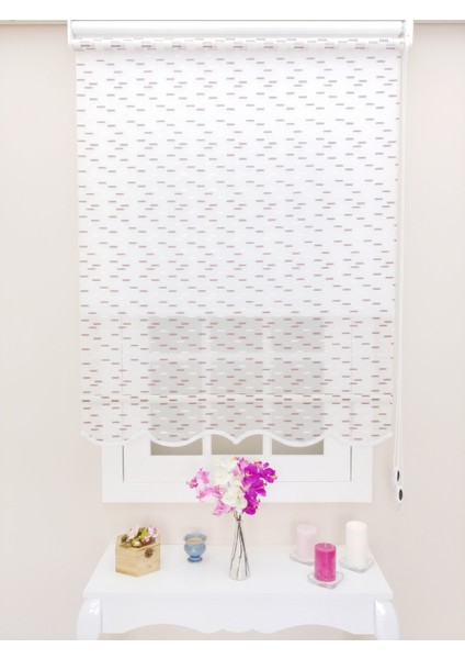 Çiftli Sistem Düz Beyaz Bordo Asens Desenli Tül ve Stor modelleri