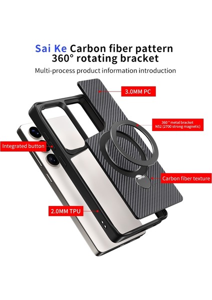 Samsung Galaxy S24 Ultra Kılıf Karbon Fiber Magsafeli 360 Dönerli Standlı Alp Kapak
