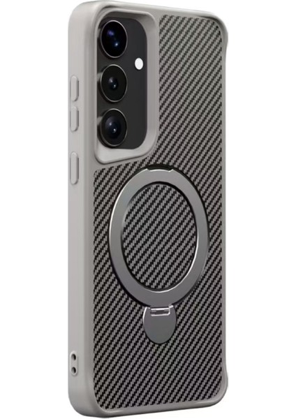 Samsung Galaxy S25 Kılıf Karbon Fiber Magsafeli 360 Dönerli Standlı Alp Kapak