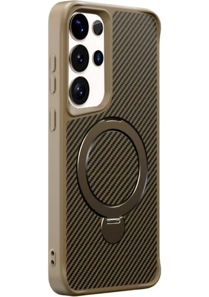 Samsung Galaxy S24 Ultra Kılıf Karbon Fiber Magsafeli 360 Dönerli Standlı Alp Kapak