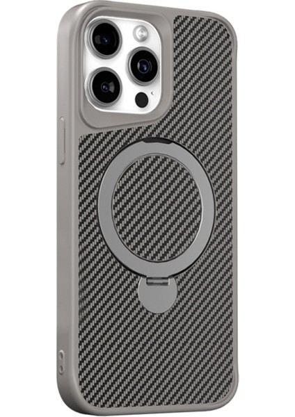 iPhone 15 Pro Kılıf Karbon Fiber Magsafeli 360 Dönerli Standlı Alp Kapak