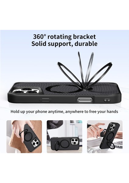 iPhone 16 Pro Max Kılıf Karbon Fiber Magsafeli 360 Dönerli Standlı Alp Kapak