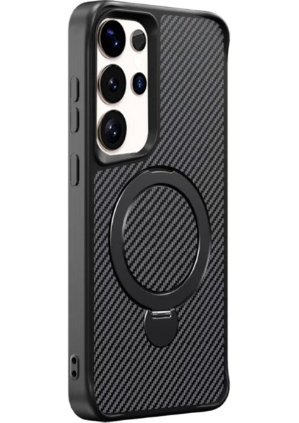 Samsung Galaxy S24 Ultra Kılıf Karbon Fiber Magsafeli 360 Dönerli Standlı Alp Kapak
