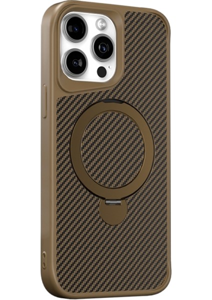 iPhone 14 Pro Kılıf Karbon Fiber Magsafeli 360 Dönerli Standlı Alp Kapak