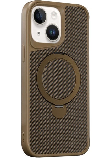 iPhone 14 Kılıf Karbon Fiber Magsafeli 360 Dönerli Standlı Alp Kapak