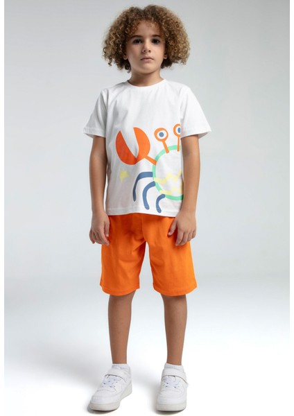 Erkek Çocuk Beyaz Bermuda Takım