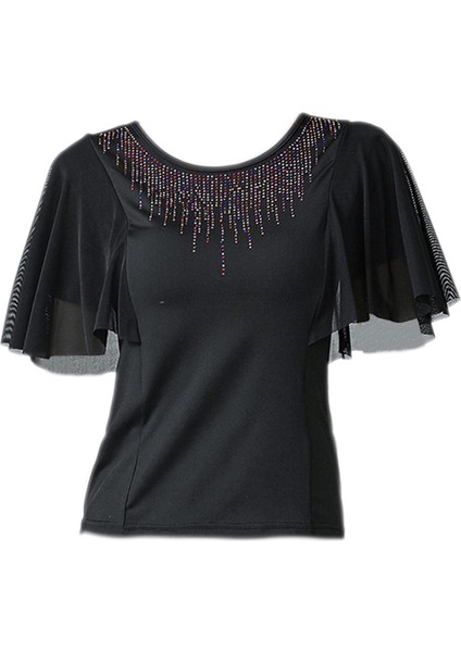 Kadın Dans Üstleri Cha Cha 2xl Için Rhinestones Çan Kollu (Yurt Dışından)