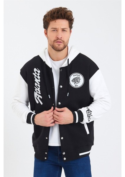 Erkek Siyah Nakışlı Kapüşonlu Kolej CEKET-KPKLJCK01R01S