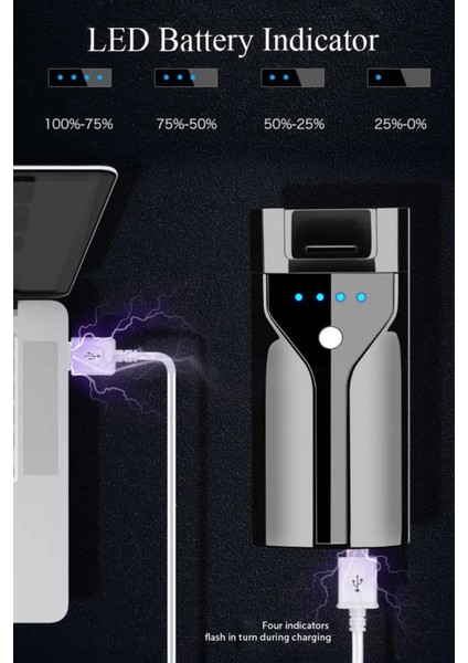 K16 USB Şarjlı 2 Arc Alevsiz Çakmak -New Style