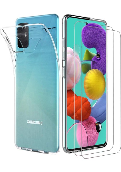 Samsung Galaxy A51 Şeffaf Silikon Kılıf + Cam Ekran Koruyucu Seti (1 CAM 1 KILIF)