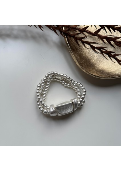 Mat Silver Ortası Büyük Boncuk Bileklik