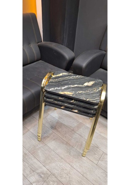 4'lü Zigon Sehpa Tepsi Zigon Model Sarı Nikelaj Kaplama Metal Ayaklı