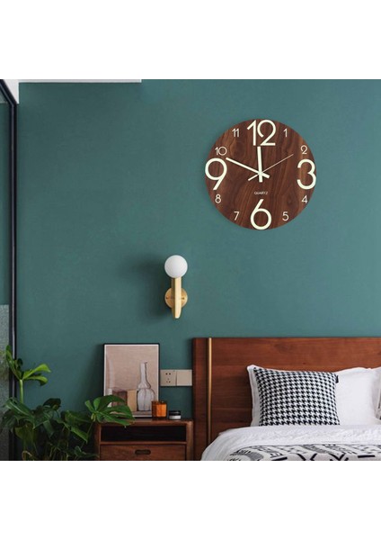 Işıklı Duvar Saati, 12 Inç Ahşap Sessiz Tik Tak Etmeyen Mutfak Saatleri Gece Işıklarıyla Iç/dış Mekan Oturma Odası Yatak Odası Dekoru Çalıştırılabilir Kahverengi (Yurt Dışından) fırsatları
