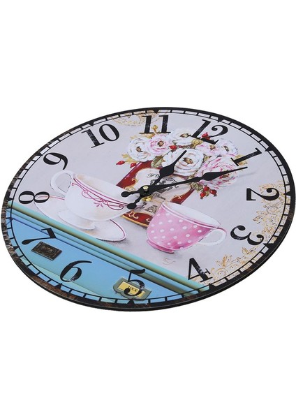 Vintage Antik Stil 34CM Duvar Saati Ev Yatak Odası Retro Mutfak Kuvars Desen: Çiçek+Fincanlar (Yurt Dışından)