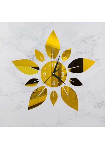 40CM Dıy Çiçek Yaprak Ayna Akrilik Duvar Saati Sticker Kuvars Saatler Oturma Odası Dekor Saat Ev C (Yurt Dışından)