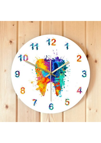 4x Suluboya Diş Boyama Baskı Duvar Saati Diş Kliniği Sanatı Tik Tak Olmayan Saat Ortodontist Diş Hekimi (Yurt Dışından)