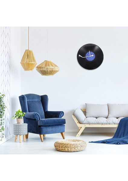Kuvars Yuvarlak Retro Duvar Saati Sanat Tasarım Mutfak Oturma Odası Ev Dekorasyonu Vinil Plak Mavi + Siyah Plastik (Yurt Dışından) modelleri