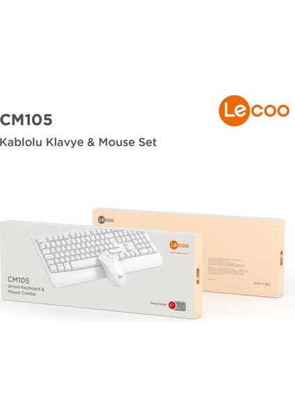 CM105 USB Kablolu Türkçe Q Klavye & Mouse Set Beyaz