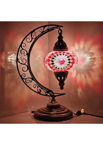Mozaik Masaüstü Lamba Ay Model, Gece Lambası, Abajur