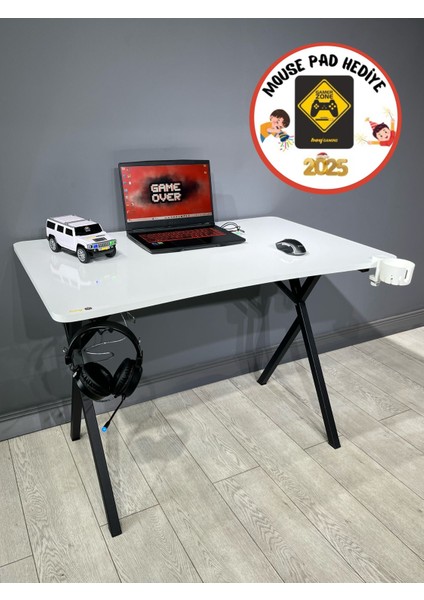 Heygaming2 Profesyonel Oyuncu Masası Beyaz Siyah 110 cm