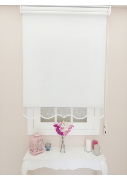 Çiftli Sistem Beyaz Şantuk Desenli Tül ve Stor indirimleri