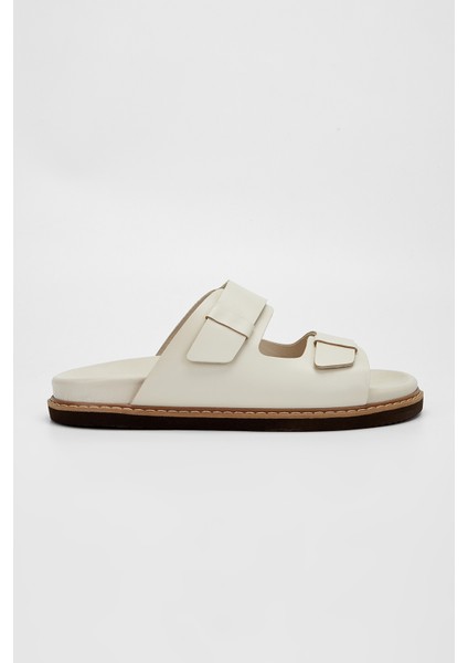 Alertaerkek Bej Deri Düz Terlik 876 02-Val Erk Trlk Y23