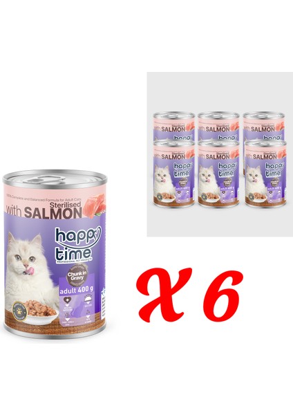 Yetişkin Kediler Için Kısırlaştırılmış Somon Parça Etli Konserve 6X400 gr