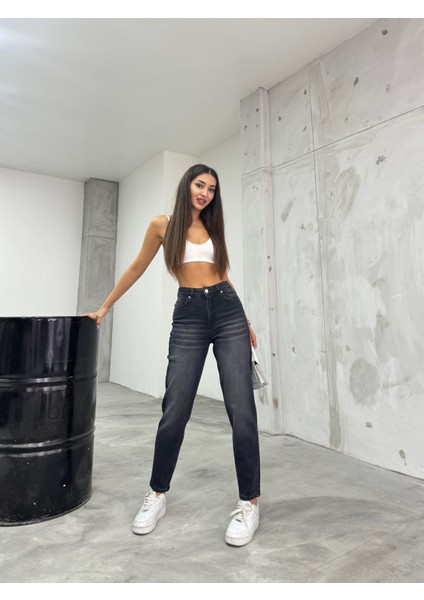 Kadın Esnek/likralıyüksek Bel Mom Jeans indirimleri