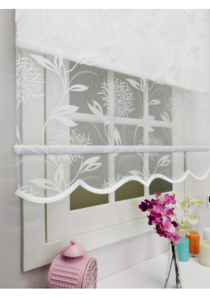 Çiftli Sistem Yeni Beyaz Büyük Yaprak Desen Örme Tül + Stor fiyatları