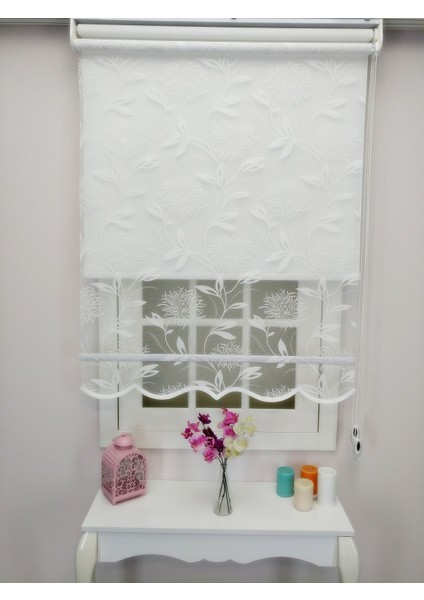 Çiftli Sistem Yeni Beyaz Büyük Yaprak Desen Örme Tül + Stor fırsatları