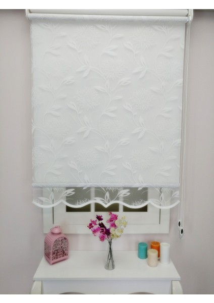 Çiftli Sistem Yeni Beyaz Büyük Yaprak Desen Örme Tül + Stor indirimleri