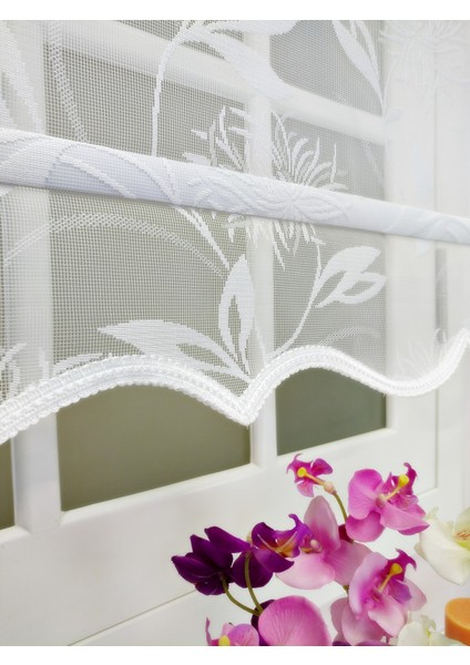 Çiftli Sistem Yeni Beyaz Büyük Yaprak Desen Örme Tül + Stor modelleri